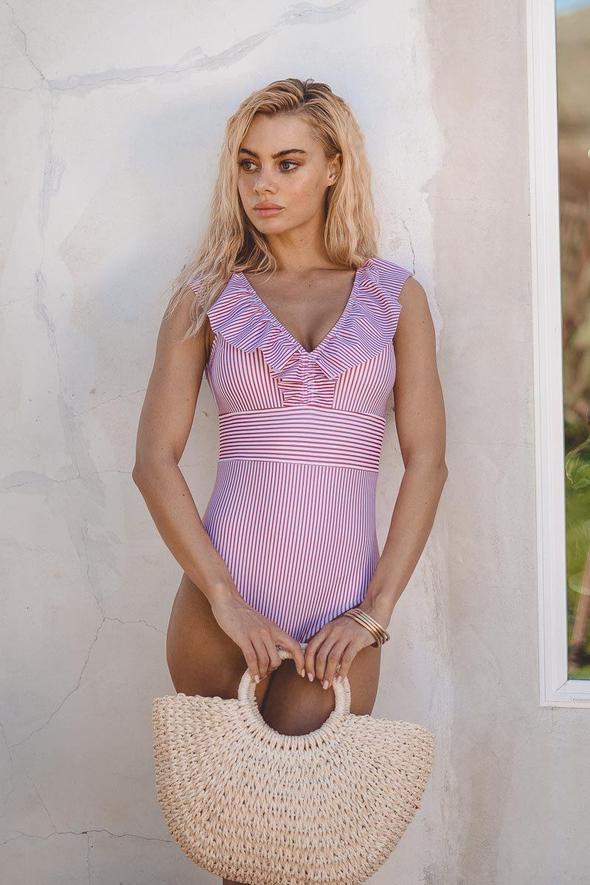 Retro striped swimsuit for women