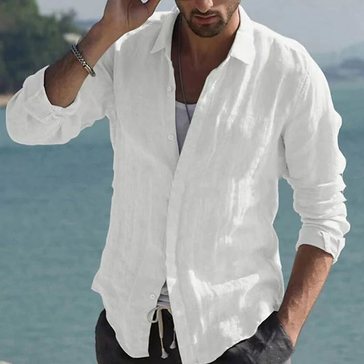 Airy Linen Shirt with Wrap Collar for Men