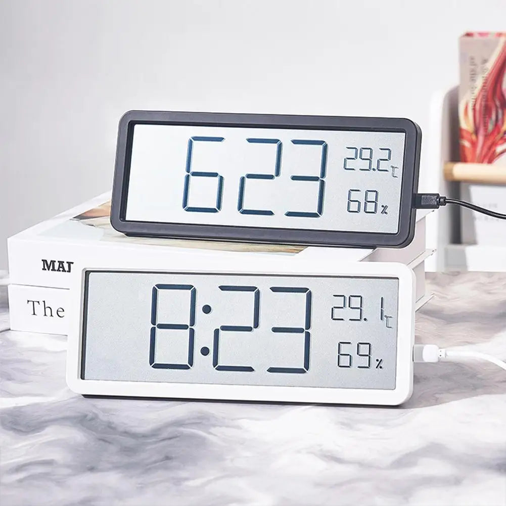 Stor digital veggklokke – LED med temperatur