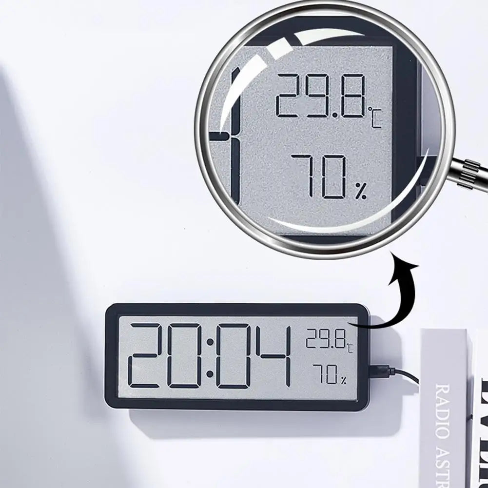 Stor digital veggklokke – LED med temperatur
