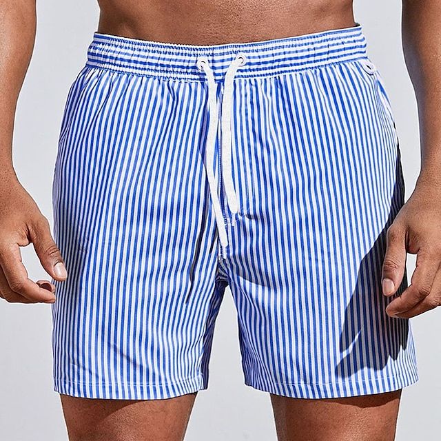 Stripete badeshorts for menn med snøre i linningen
