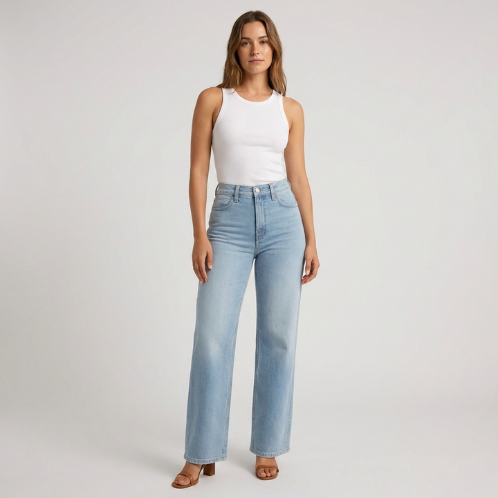 Kvinners Høyt Livet Straight Leg Jeans – Casual Cropped Stil