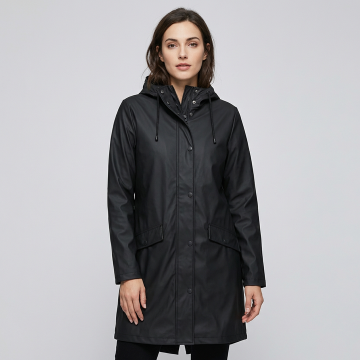 Vanntett regnfrakk med hette for kvinner