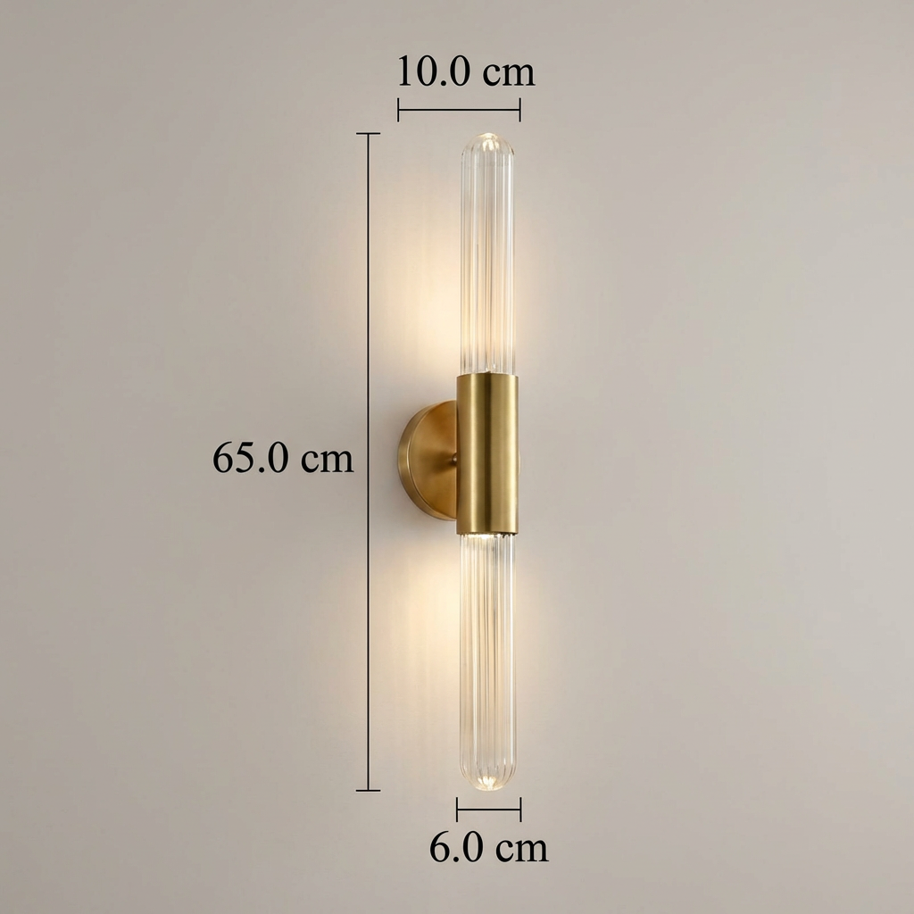 Nordisk Vegglampe i Glass med Vannbølgemønster i Messing LED 1 Lyskilde