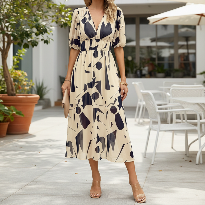 Kvinners Casual V-hals Midi Kjole - Sommer Komfort