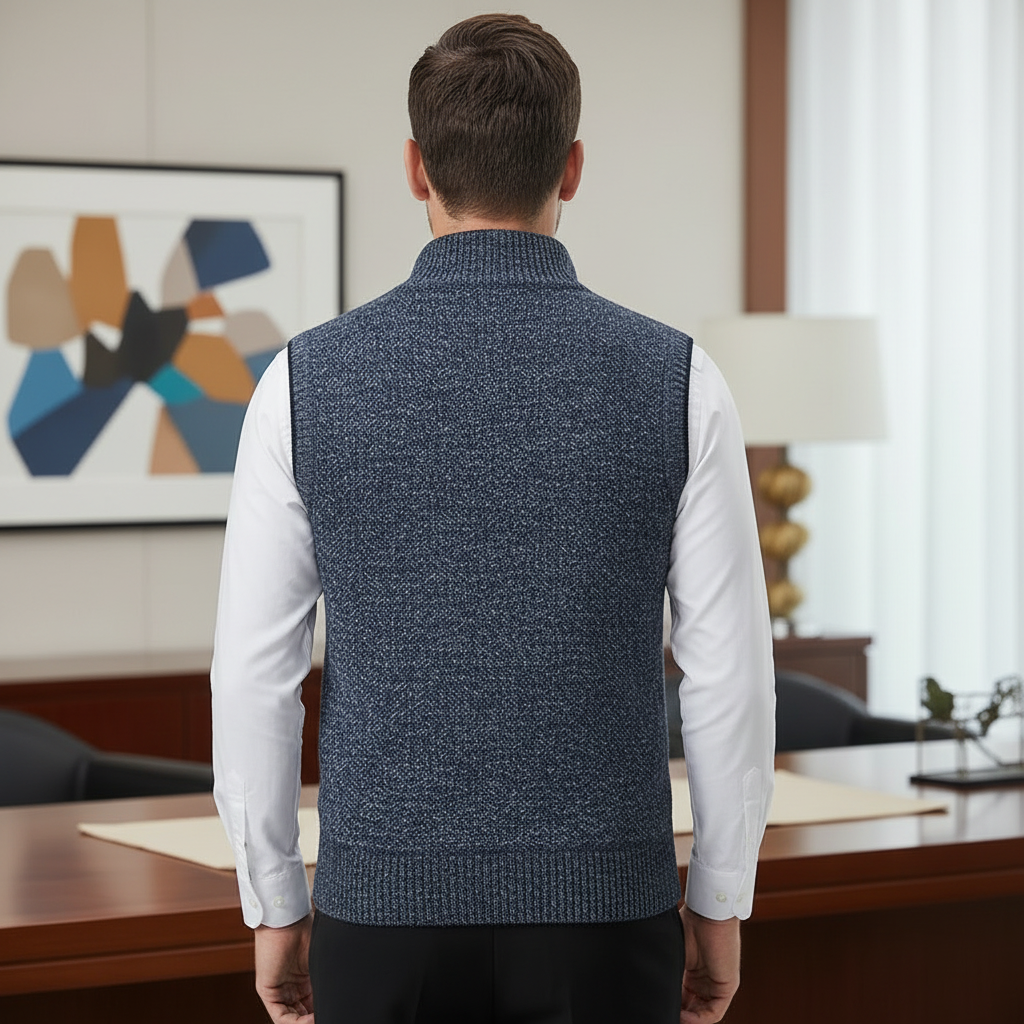 Klassisk strikket vest med glidelås for menn