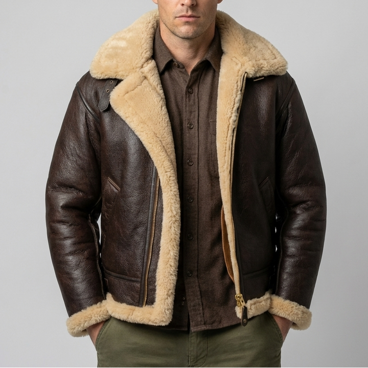 Shearling saueskinn flyjakke