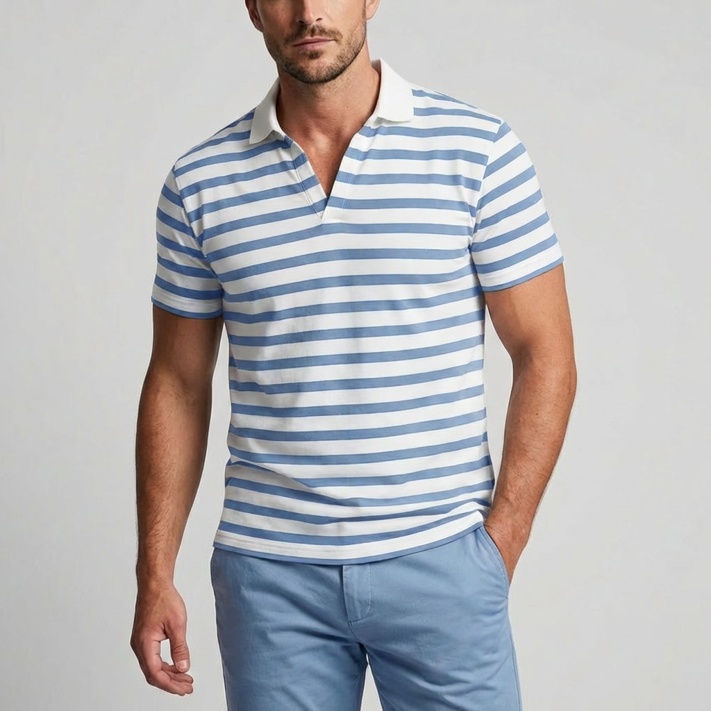 Retro Stripete Polo Skjorte for Menn