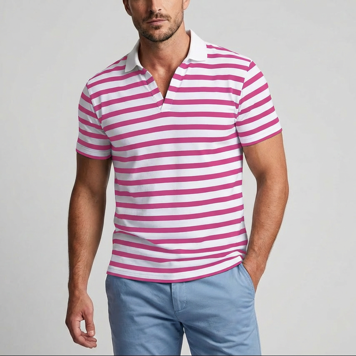 Retro Stripete Polo Skjorte for Menn