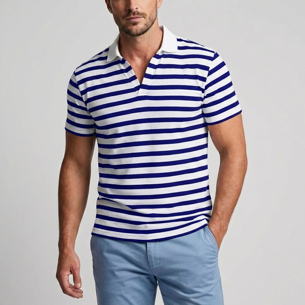 Retro Stripete Polo Skjorte for Menn
