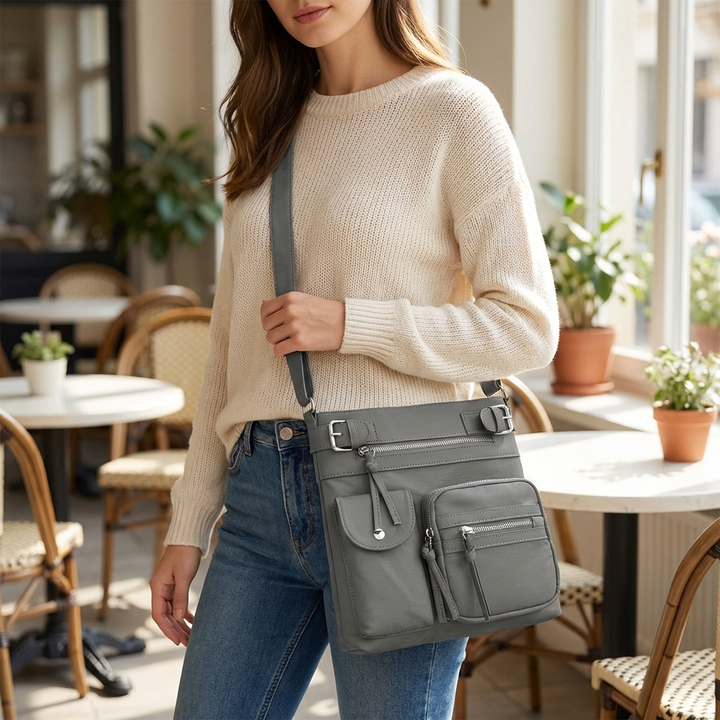 Kvinners Multi-Pocket Lær Skulderveske