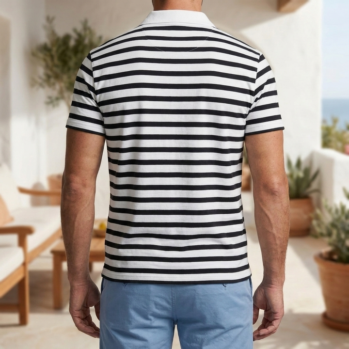 Retro Stripete Polo Skjorte for Menn