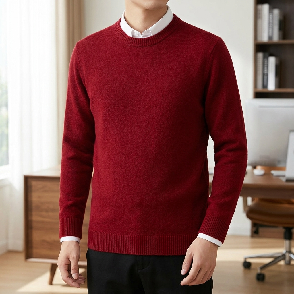 Klassisk Fin Ull-Blanding Menns Pullover