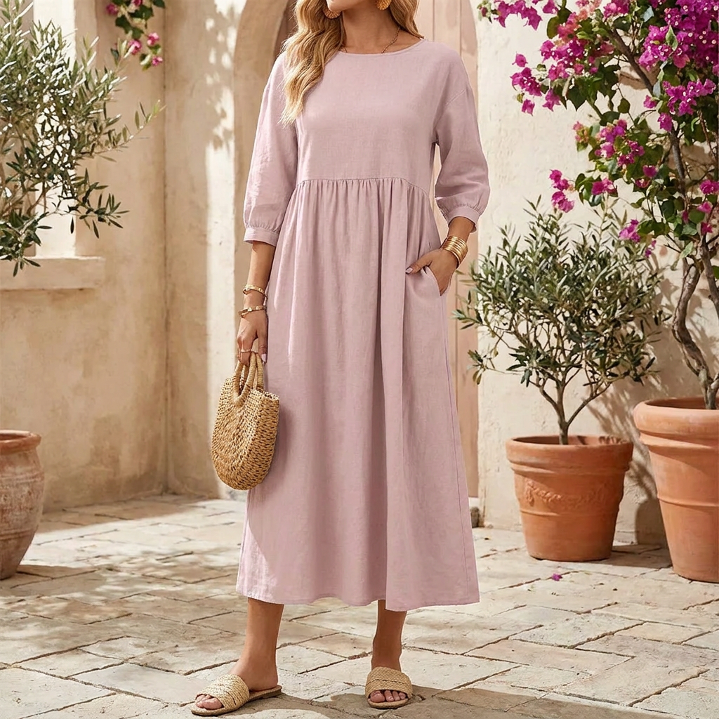 Casual Løs Patchwork Midi Kjole Enkelt Stil Møter Hverdag Komfort