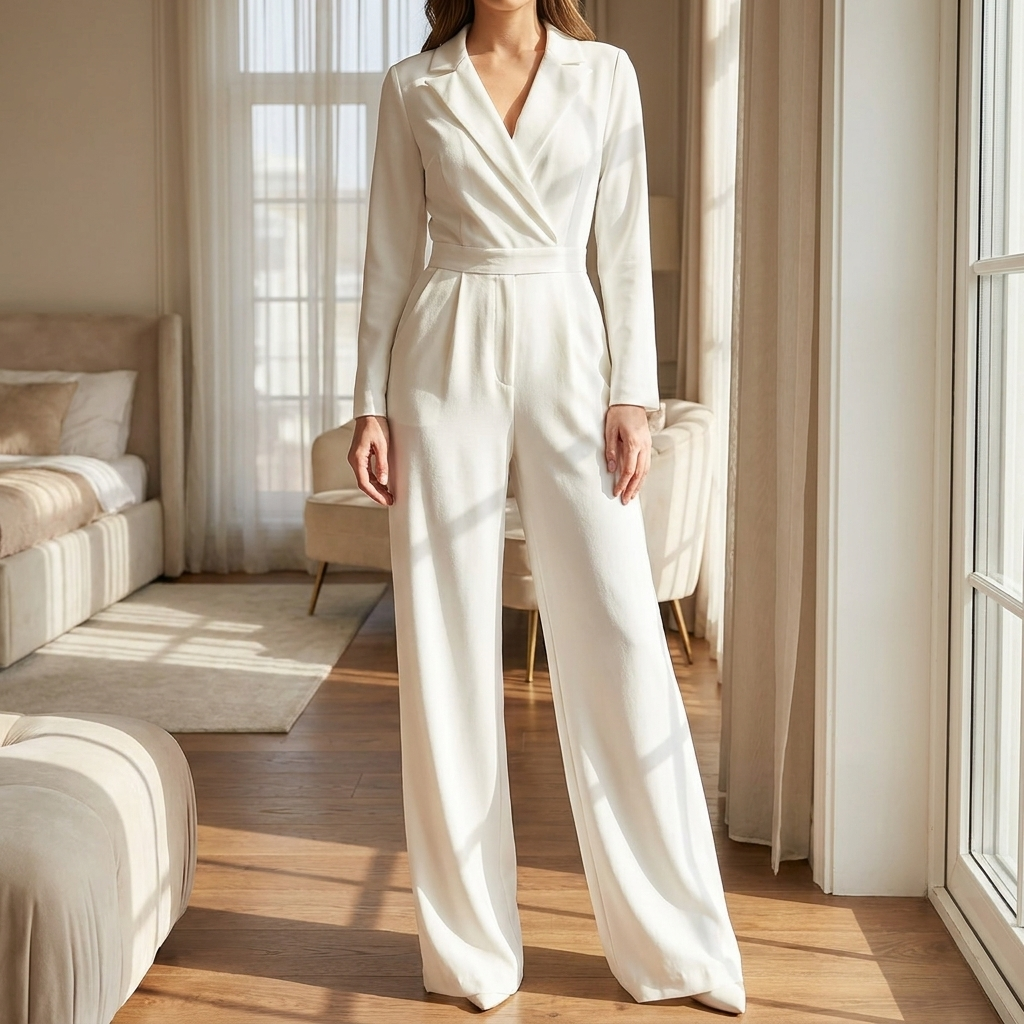 V-Hals Jumpsuit med Brede Bukser for Kvinner