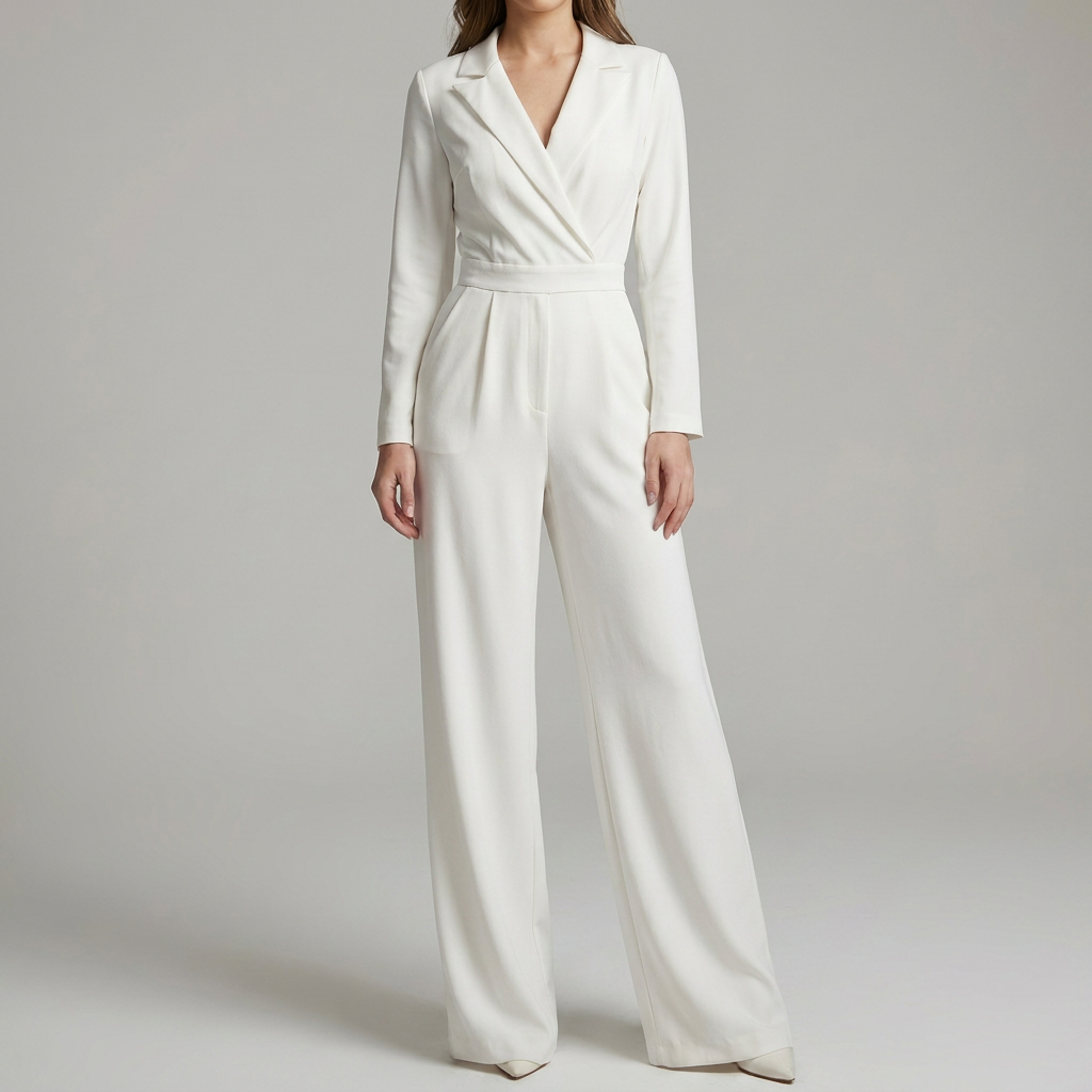 V-Hals Jumpsuit med Brede Bukser for Kvinner