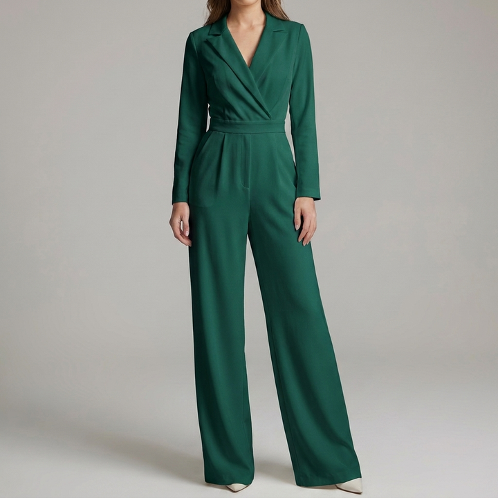 V-Hals Jumpsuit med Brede Bukser for Kvinner