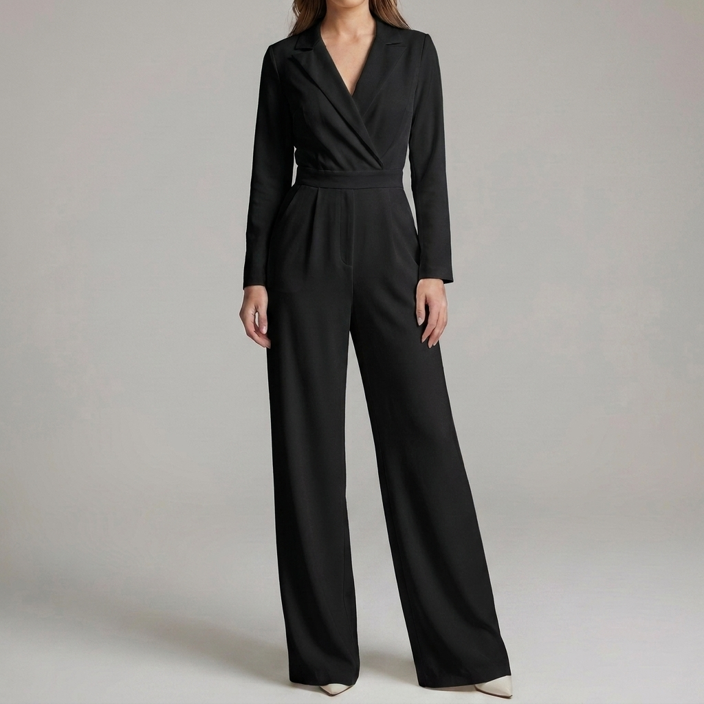 V-Hals Jumpsuit med Brede Bukser for Kvinner