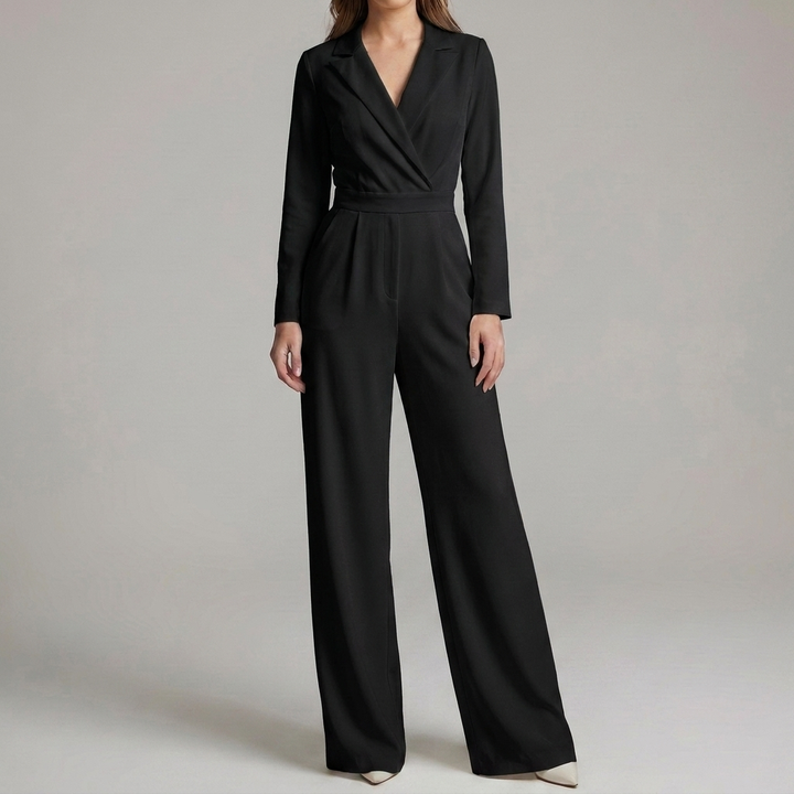 V-Hals Jumpsuit med Brede Bukser for Kvinner