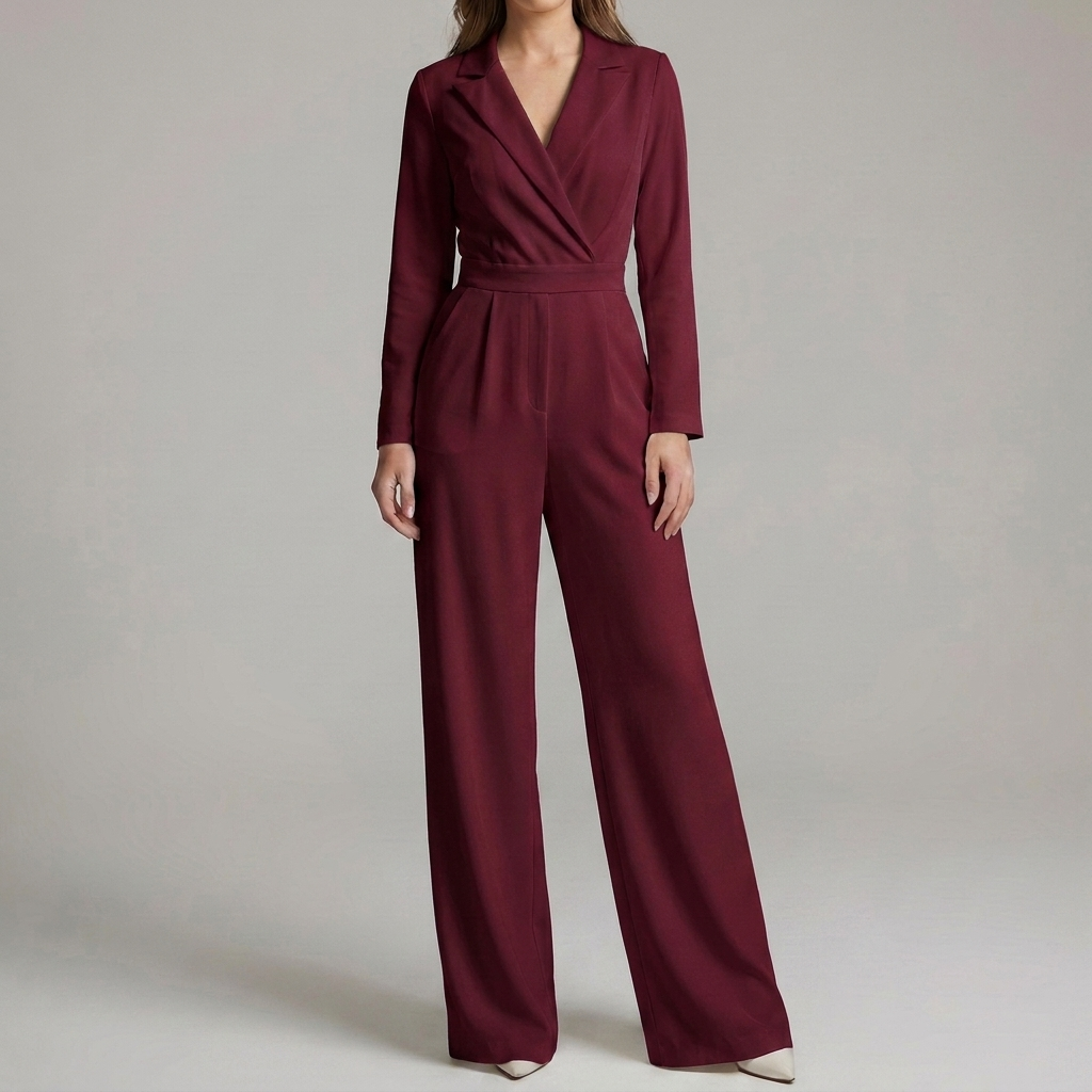 V-Hals Jumpsuit med Brede Bukser for Kvinner