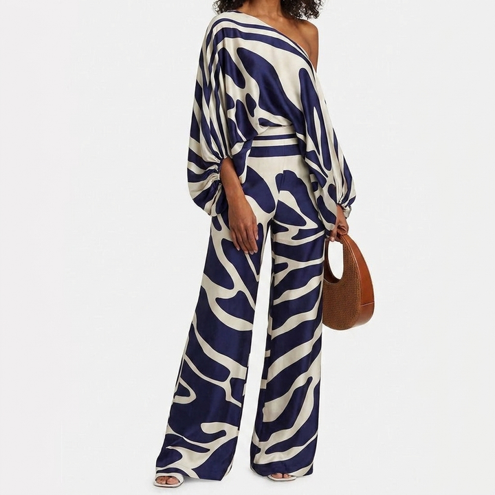 Todelt satengsett for kvinner med off-shoulder-stil
