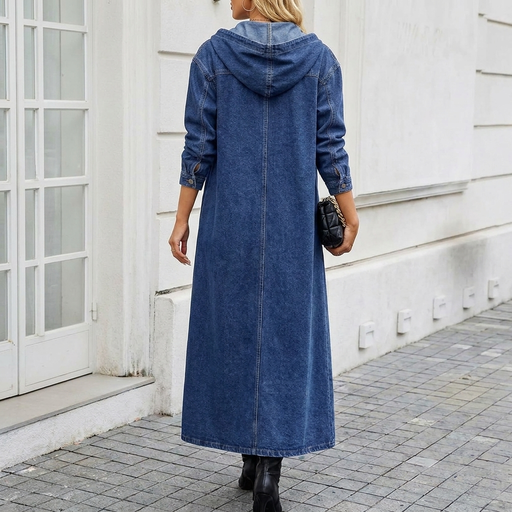 Kvinne Lang Denim Trench Coat