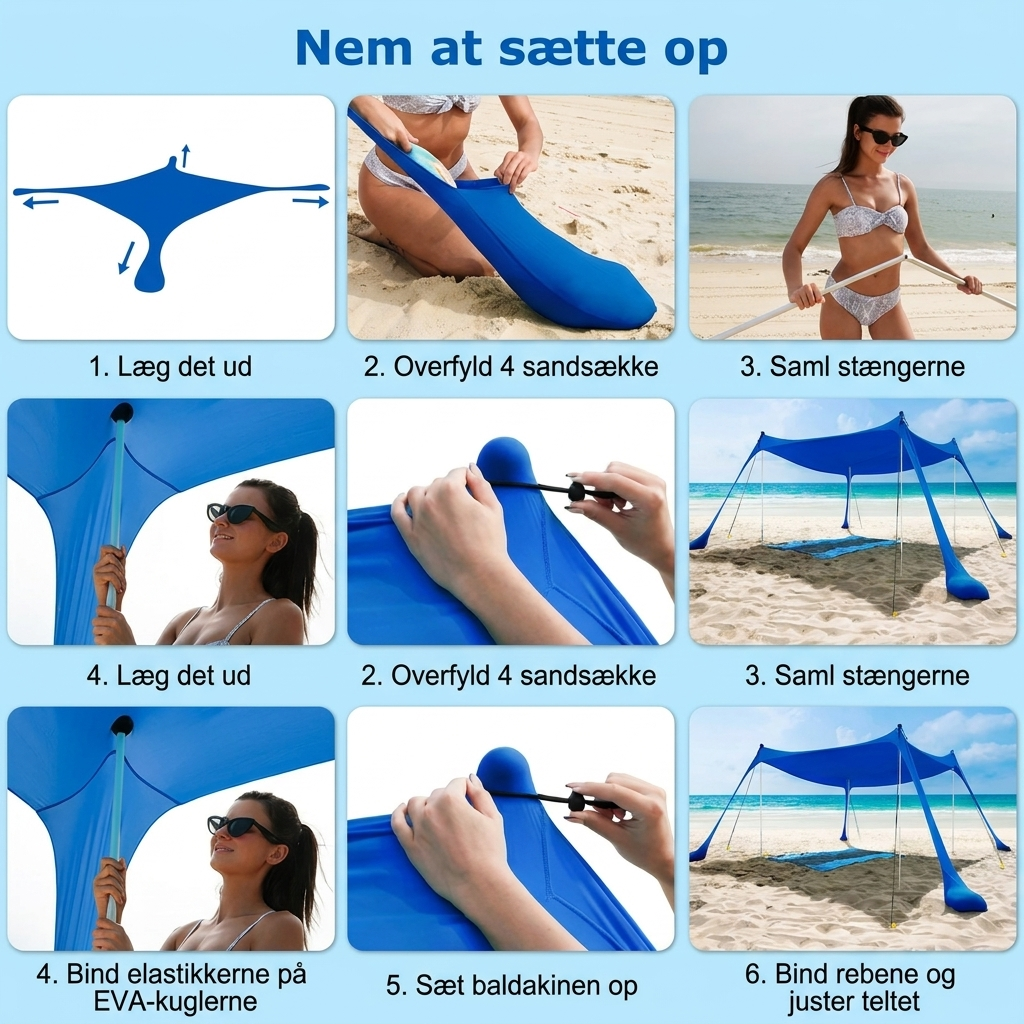 Stort Solskyggetelt til Strand med UV-Beskyttelse