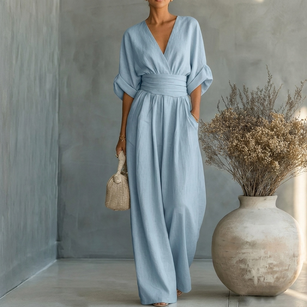 Slankende V-hals jumpsuit