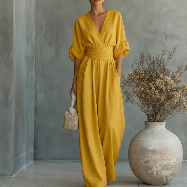 Slankende V-hals jumpsuit