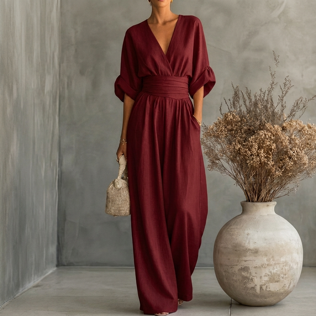 Slankende V-hals jumpsuit