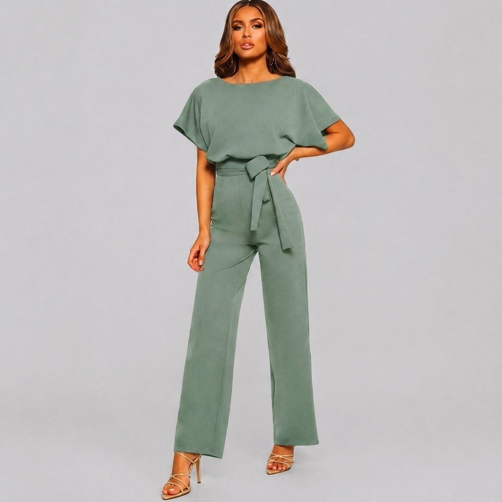Dame Kort Erme Rett Bein Jumpsuit