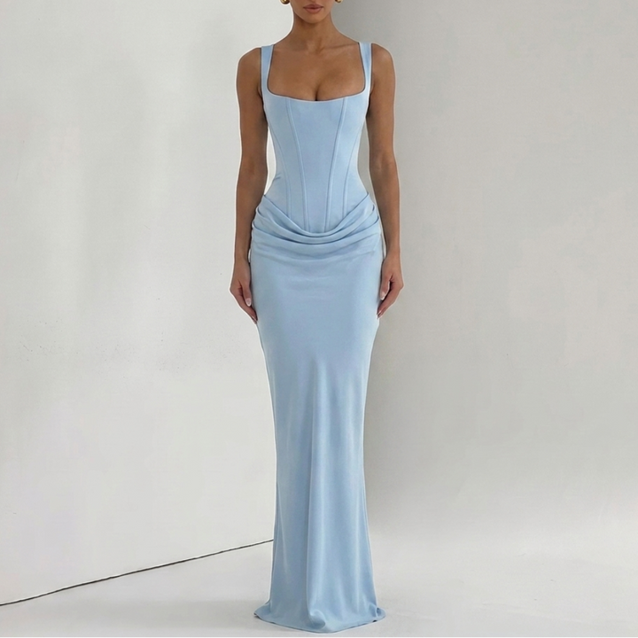 Elegant ensfarget slip-kjole med snøring i ryggen til dame