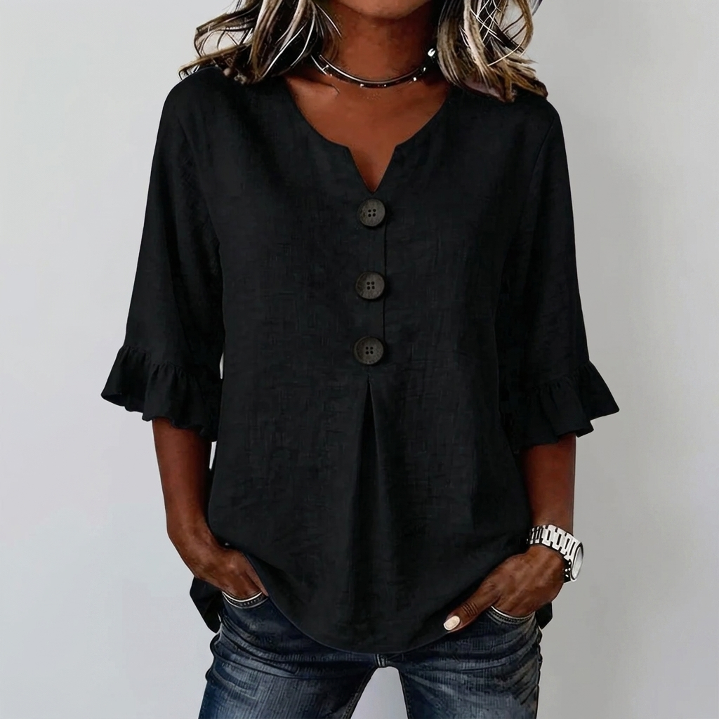 V-Hals Ruffle Ermer Knappe Top