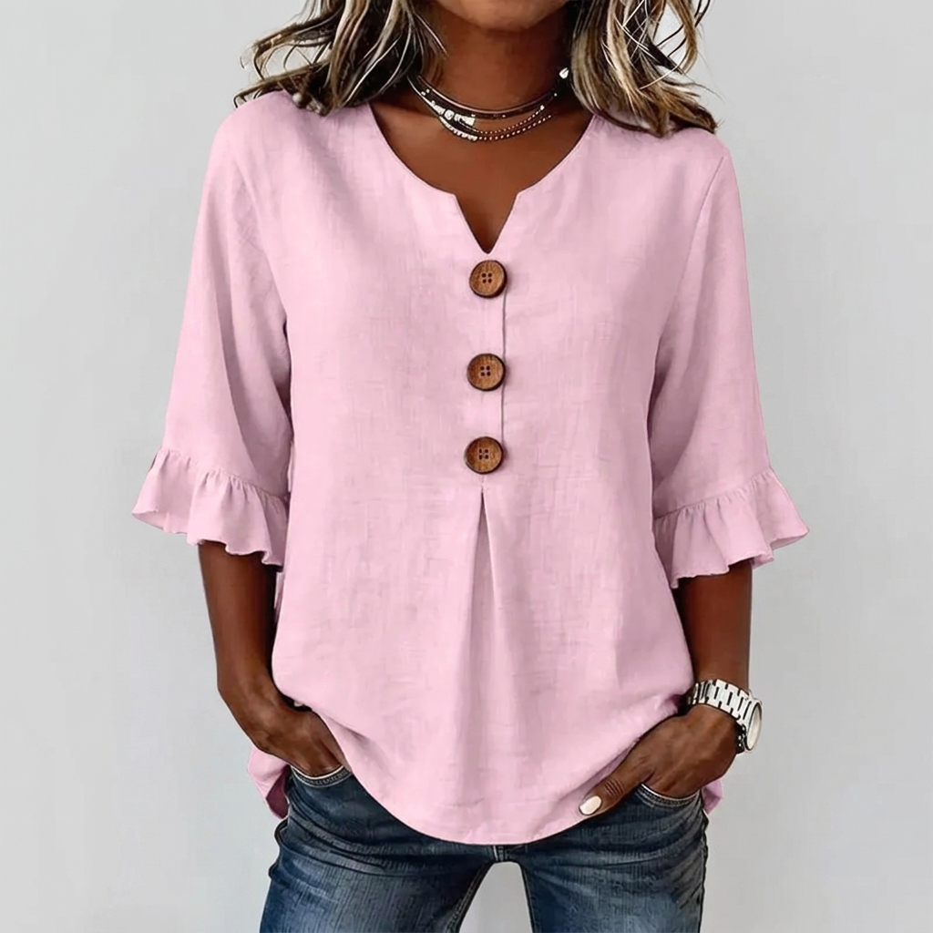 V-Hals Ruffle Ermer Knappe Top