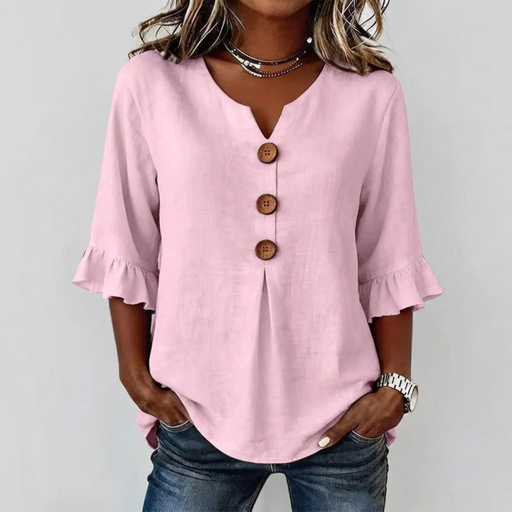 V-Hals Ruffle Ermer Knappe Top