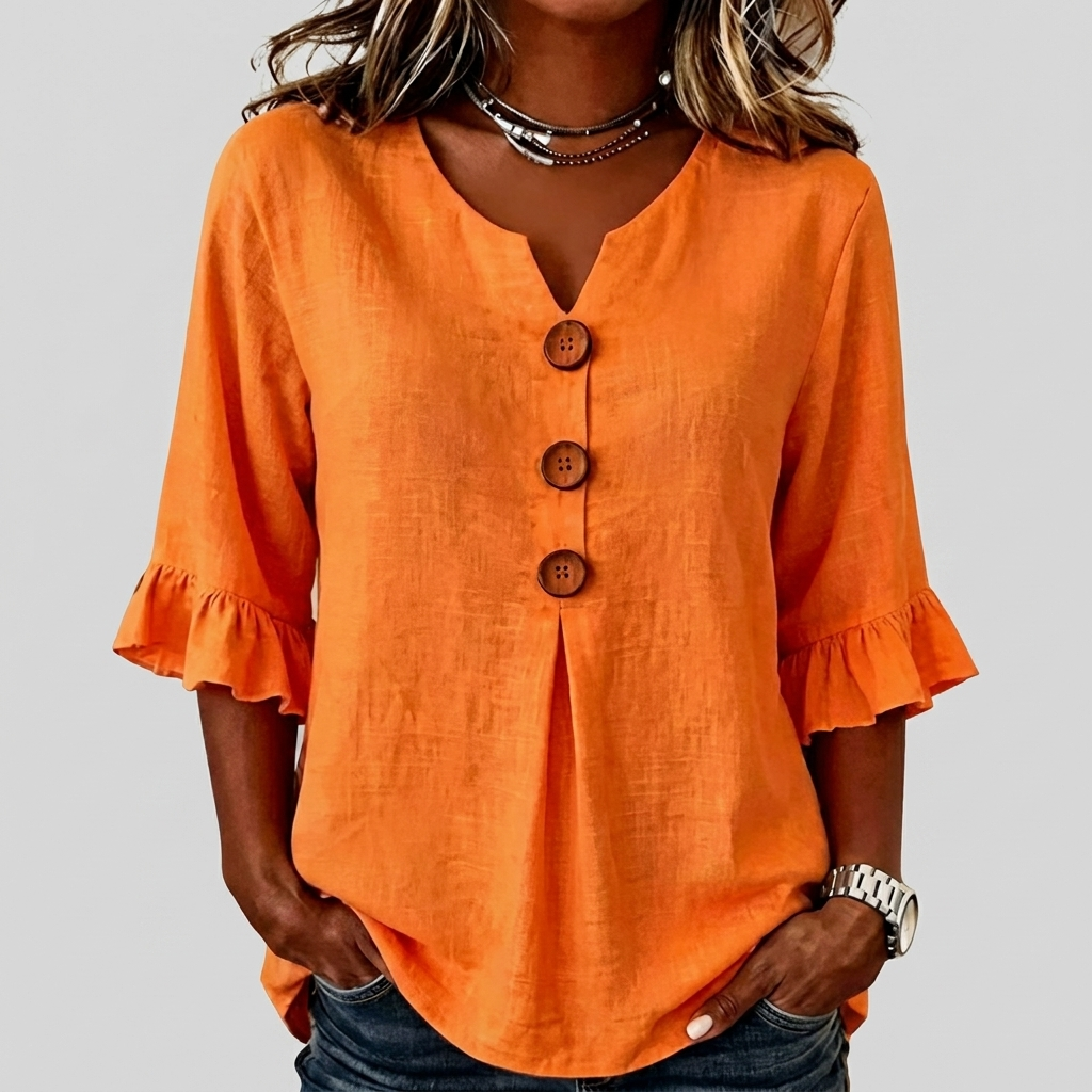 V-Hals Ruffle Ermer Knappe Top