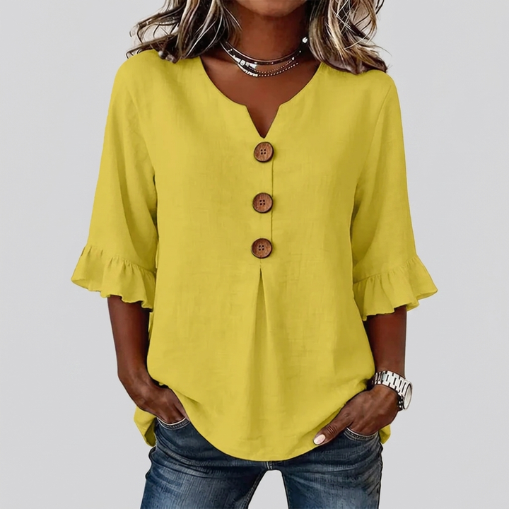 V-Hals Ruffle Ermer Knappe Top