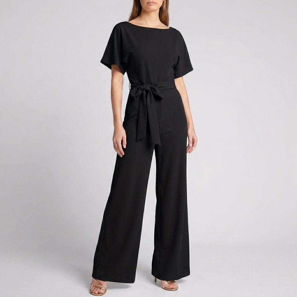 Kvinners Kortermet Belte Vid Ben Jumpsuit