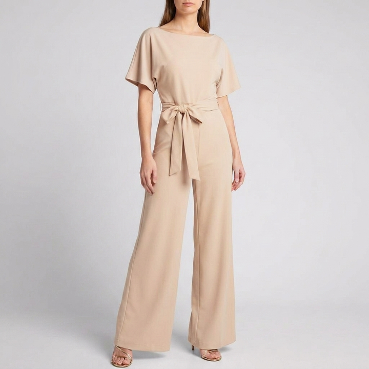 Kvinners Kortermet Belte Vid Ben Jumpsuit