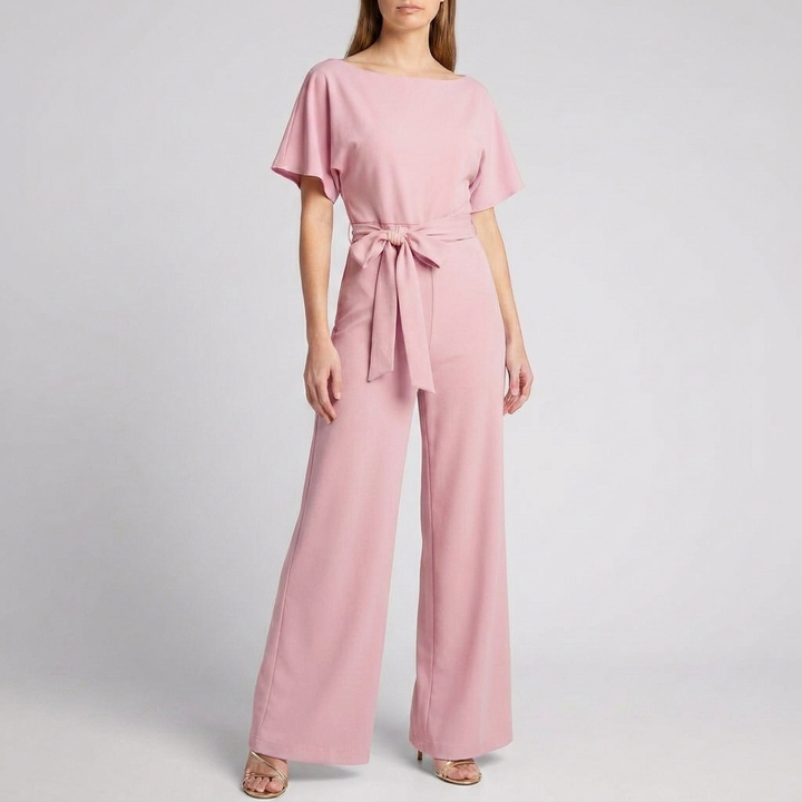 Kvinners Kortermet Belte Vid Ben Jumpsuit