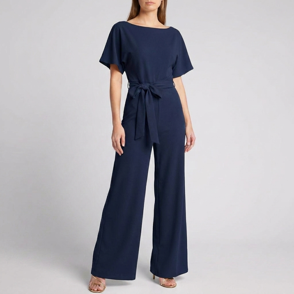 Kvinners Kortermet Belte Vid Ben Jumpsuit