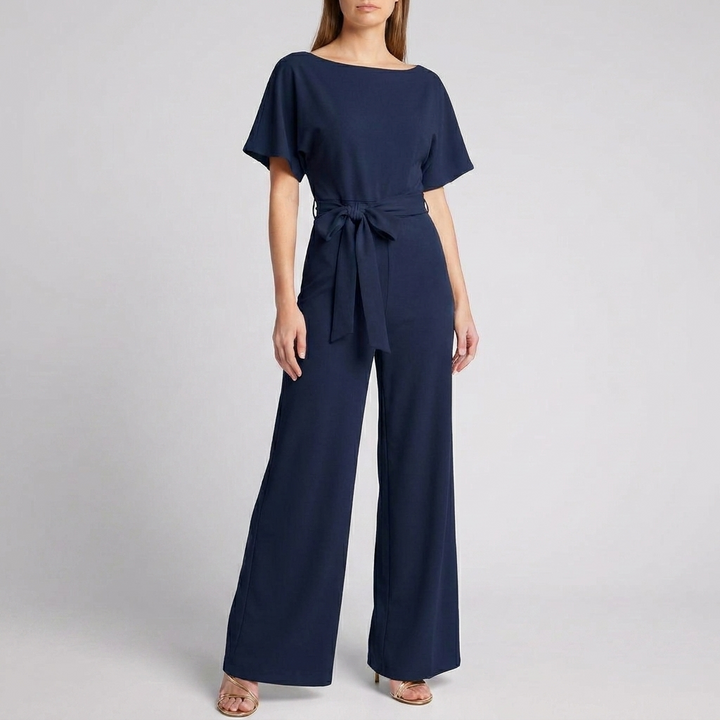 Kvinners Kortermet Belte Vid Ben Jumpsuit