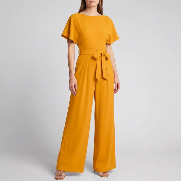 Kvinners Kortermet Belte Vid Ben Jumpsuit