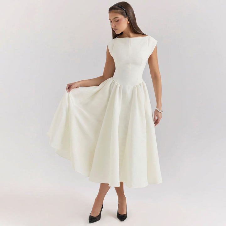 Kvinnes Elegant Høy-Talje Plisserte Midi Kjole
