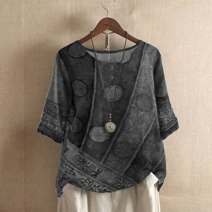 Kvinnes Boho Vintage Digital Trykk 3/4 Erme Top