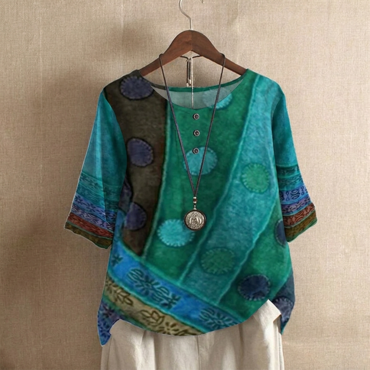 Kvinnes Boho Vintage Digital Trykk 3/4 Erme Top