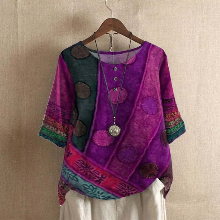 Kvinnes Boho Vintage Digital Trykk 3/4 Erme Top