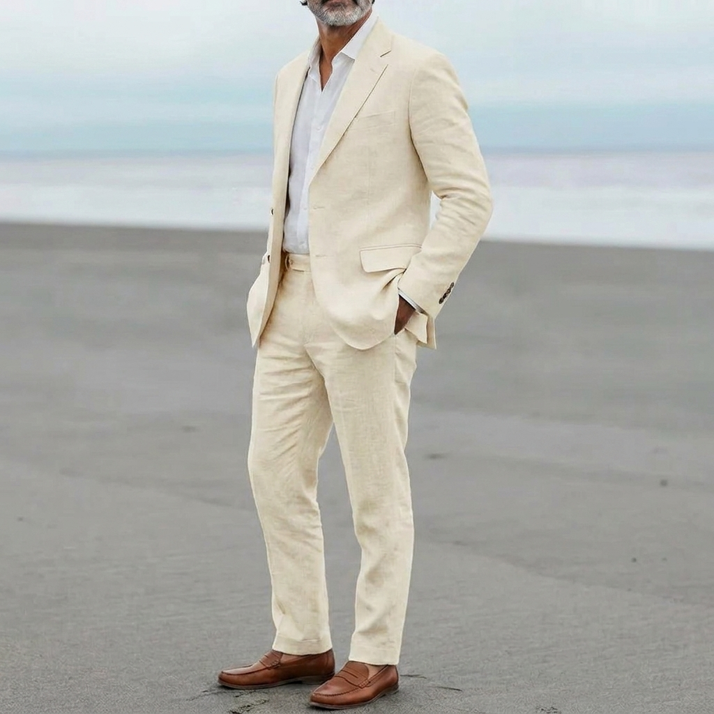 Menns casual lin blazer og bukser sett