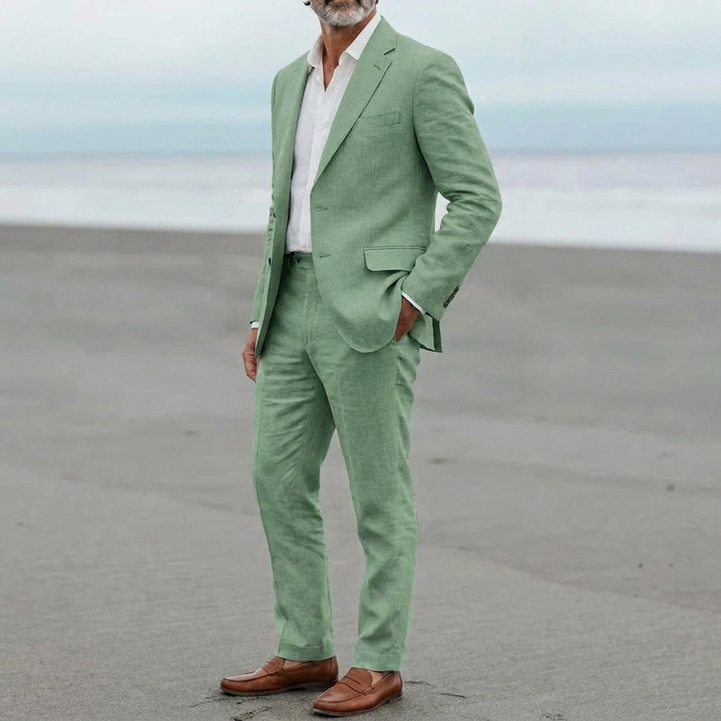 Menns casual lin blazer og bukser sett