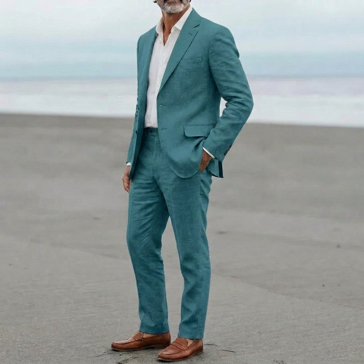 Menns casual lin blazer og bukser sett